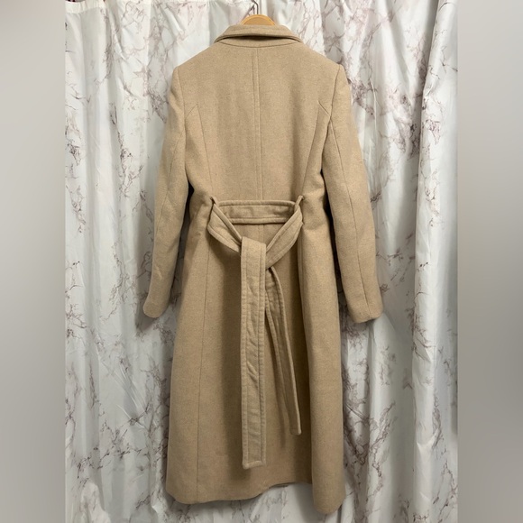 Mango Menteco Wool Blend Double Breasted Tailored Classic Tan Belted Coat - Picture 8 of 11